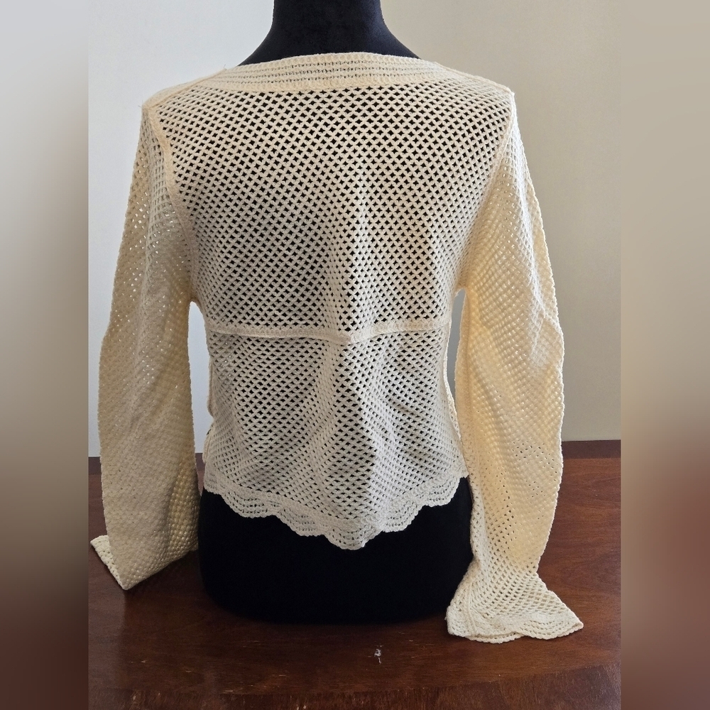 SHEIN Size Small Cream Embroidered Floral Cropped Long Sleeve Cardigan - Picture 4 of 9